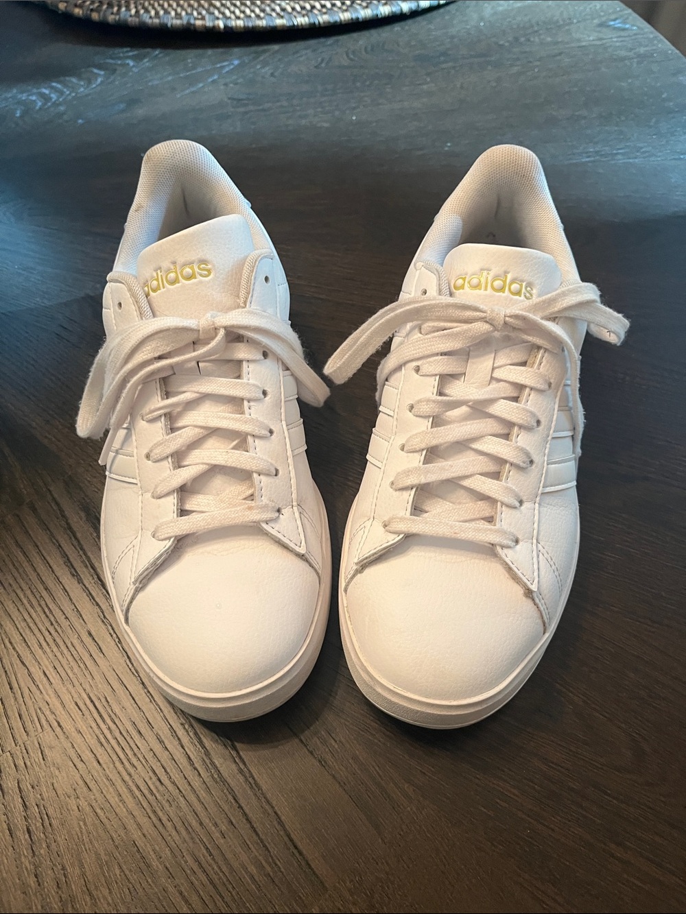 adidas White Sneakers with Gold Logo Accent